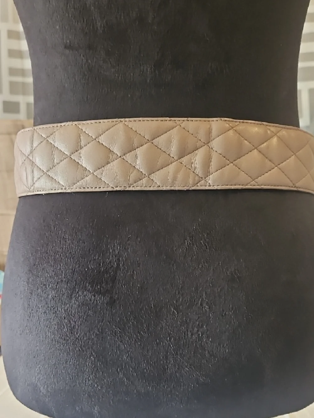 Talbots Quilted Taupe Wide Belt with Square Buckle